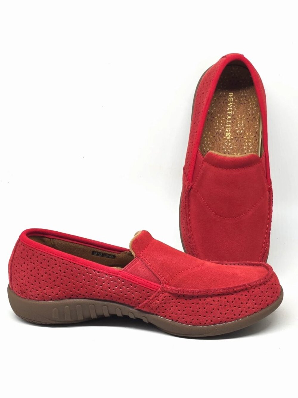 Revitalign Siesta Burst Red Suede Shimmer Slip on Mule Shoe Women's Size 9D